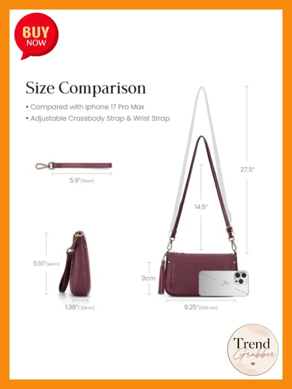 Leather Wristlet Wallet for Women Crossbody Bag Clutch Purse with Tassel
